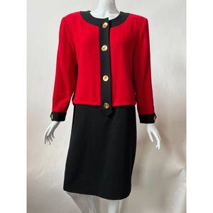 Bill Blass Stanley Korshak 80s Dress Size 12 Red, Black   Wool  Blemish
